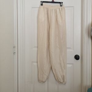 Cream Elastic Waist Pants